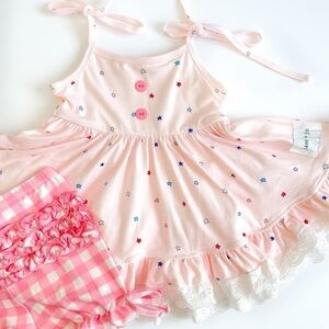Jane + Jo Pink Starry Tunic with Gingham Shorts